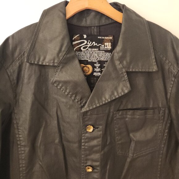 SYN Jeans Waxed Denim Jacket Black Mid Length Blazer Biker Buttons Mens 2XL NEW - Picture 3 of 16